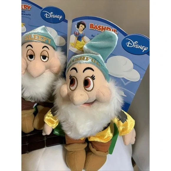 6 Walt Disney Snow White Seven Dwarfs Stuffed‎ Plush NEW On Card 11 Inch - Picture 4 of 8